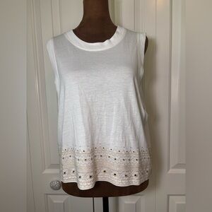 Spiritual Gangster Women's White Bamboo Embroidered Box Crop Tank Top - NWT